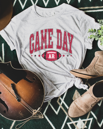 Arkansas Game Day Distressed Football Adult Tee