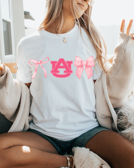 Pink Auburn Bows Adult Graphic Tee