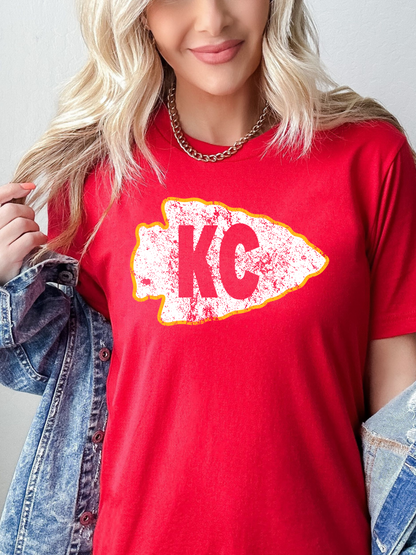 KC Arrowhead White Vintage Chiefs Adult Graphic Tee