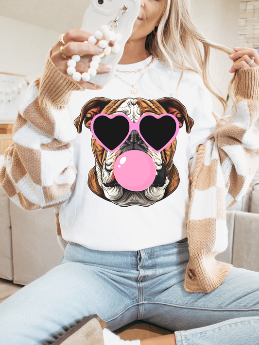 Bulldog Pink Bubble Georgia Adult Graphic Tee