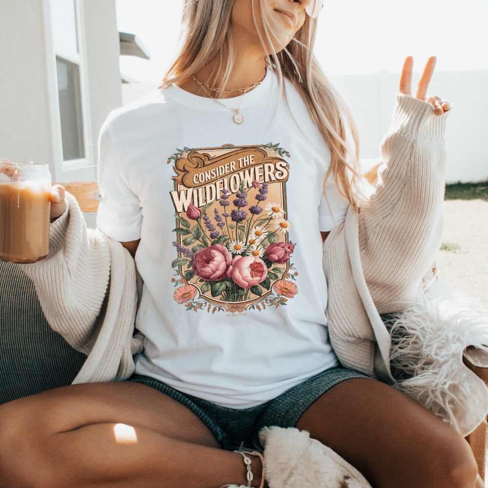 Consider The Wildflowers Spring Adult Graphic Tee