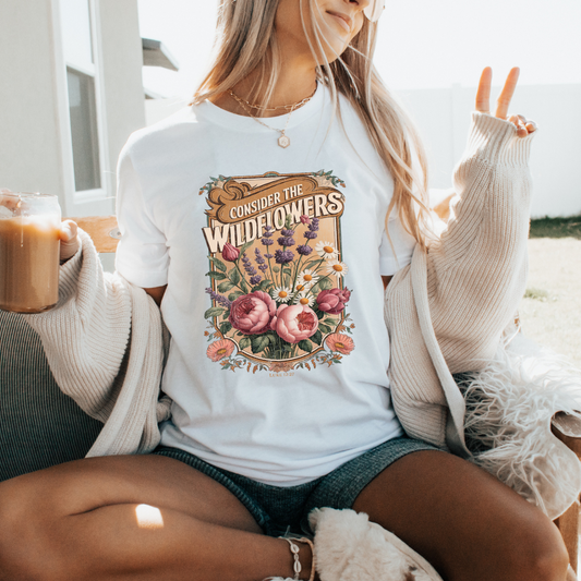 Consider The Wildflowers Spring Adult Graphic Tee