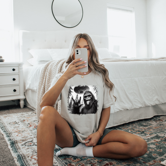 Bigfoot and UFO Adult Graphic Tee