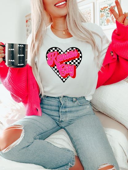 Kansas City Checkered Heart Adult Graphic Tee