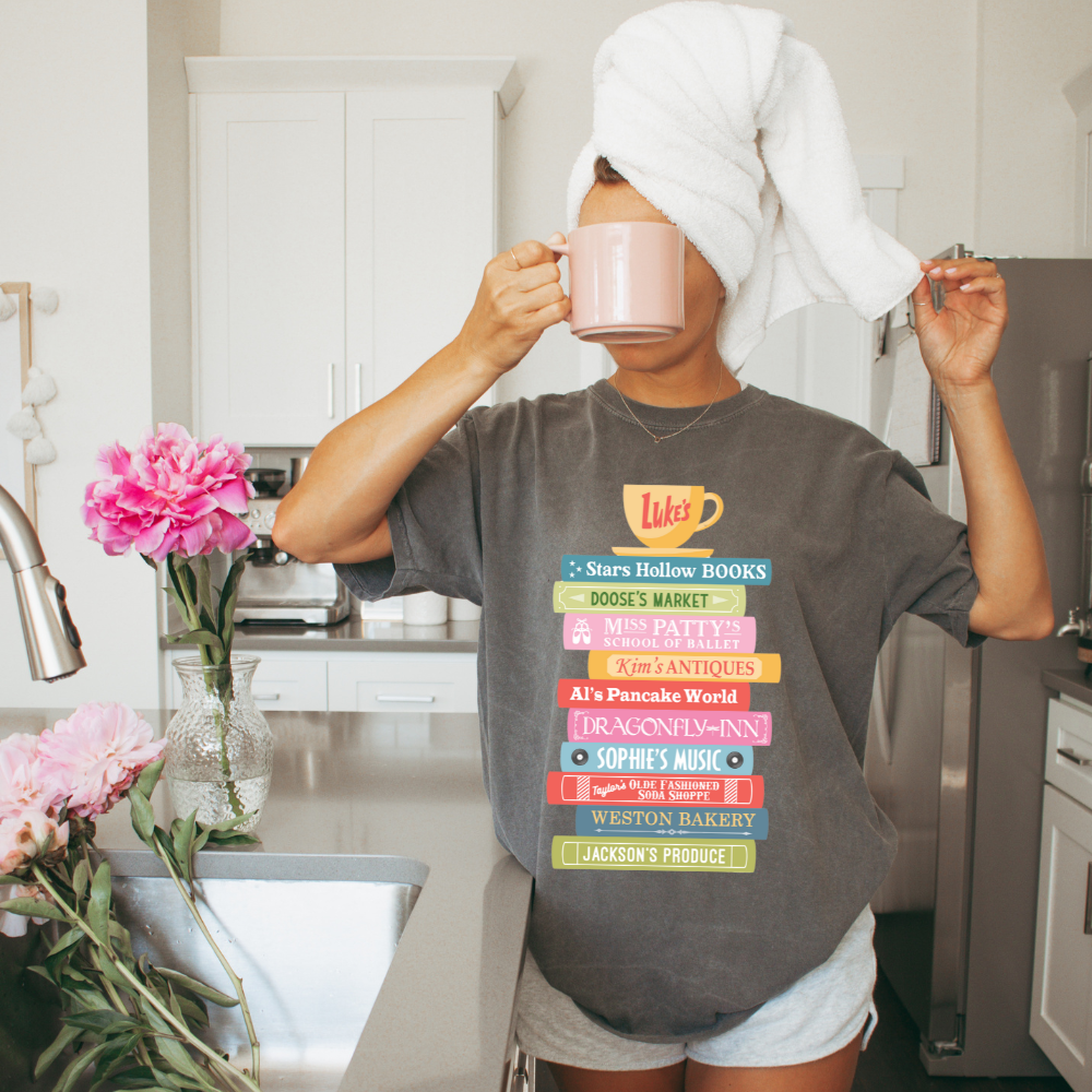 Stars Hollow Book Stack Gilmore Girls Adult Graphic Tee