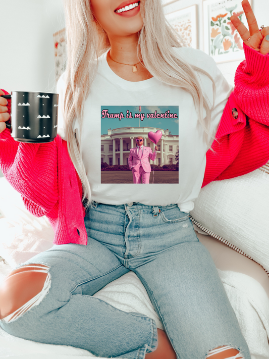 Pink Suit Trump Is My Valentine Adult Graphic Tee