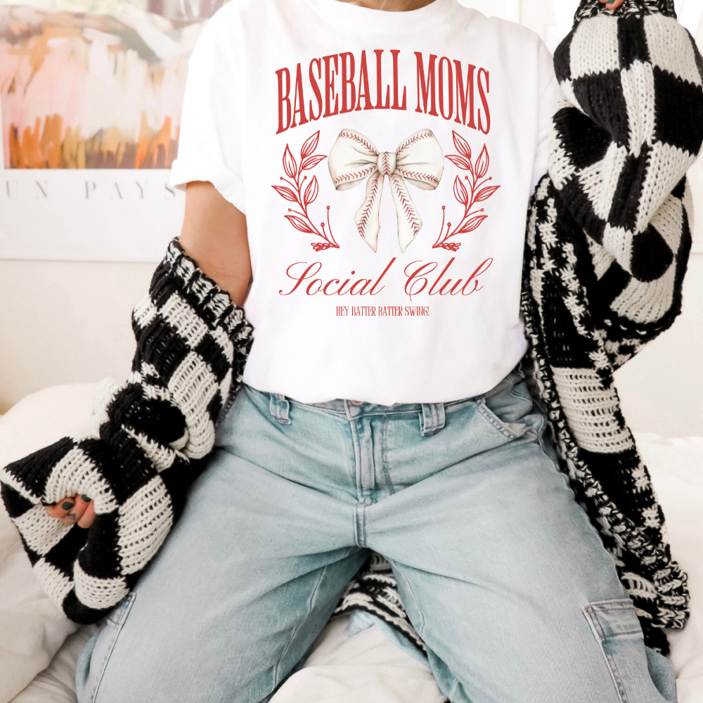 Baseball Moms Social Club Bow Adult Graphic Tee