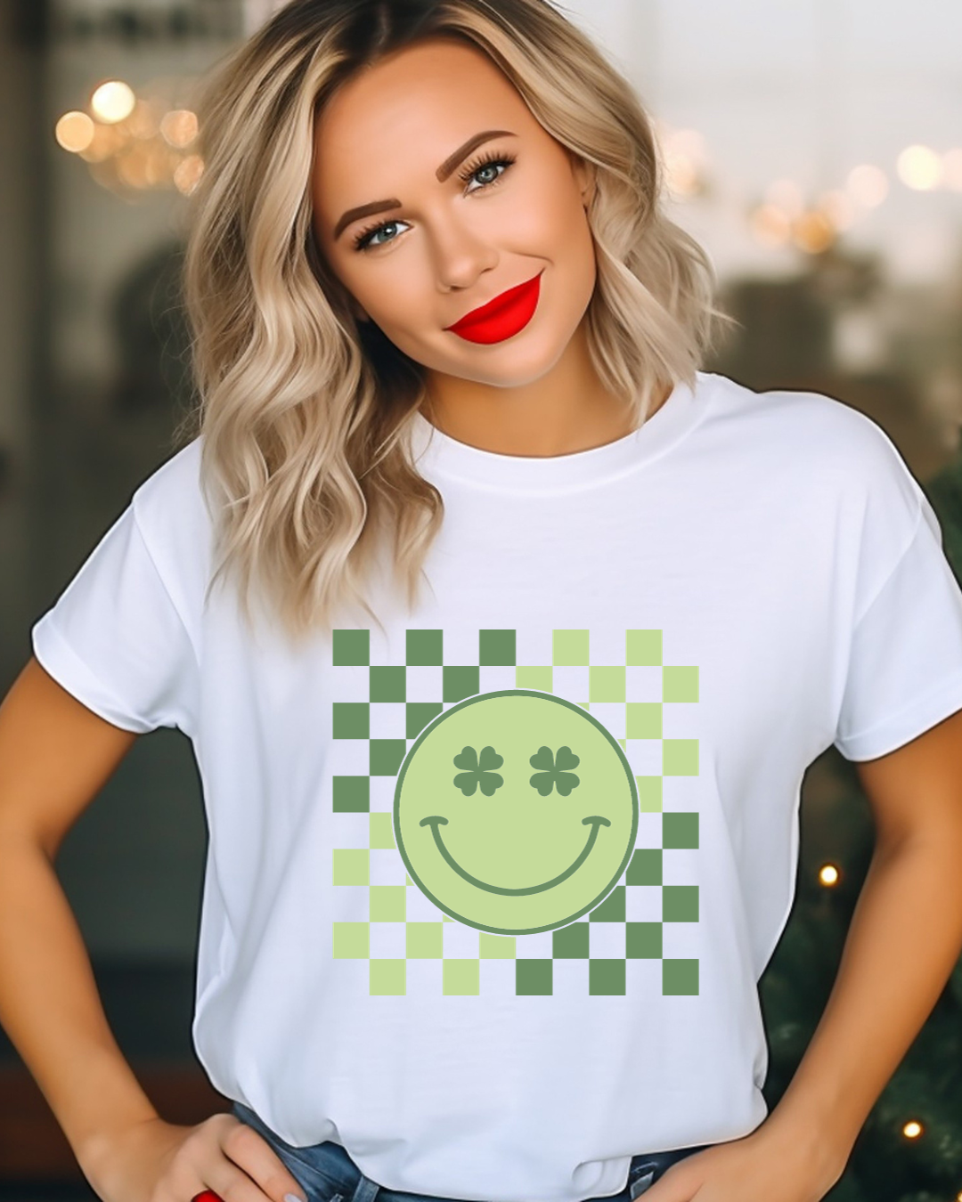 Retro Checkered Smiley Lucky Adult Tee