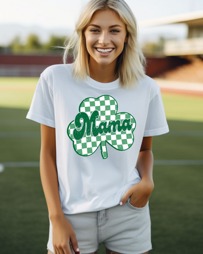 Mama Shamrock Distressed Lucky Adult Tee