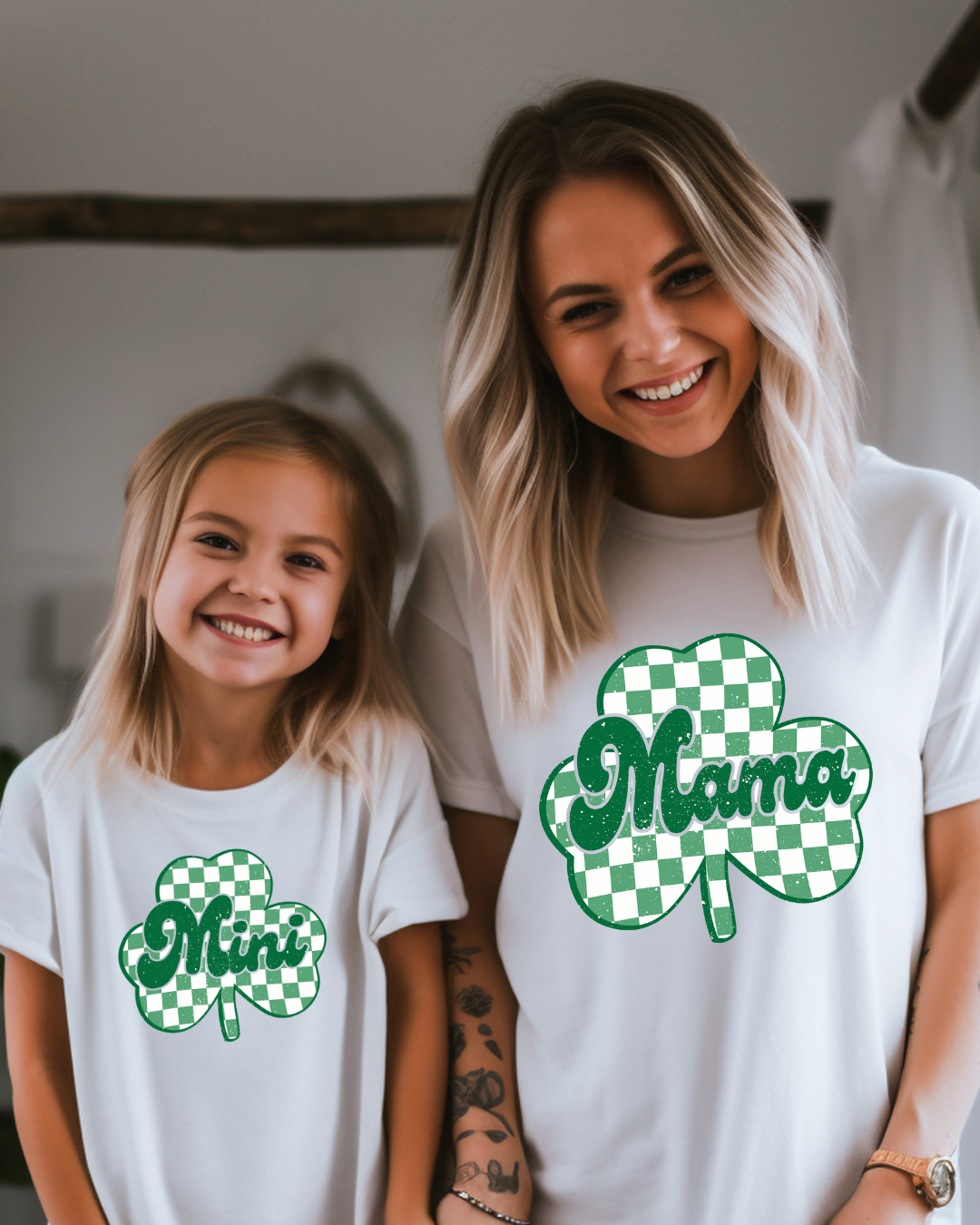 Mama Shamrock Distressed Lucky Adult Tee