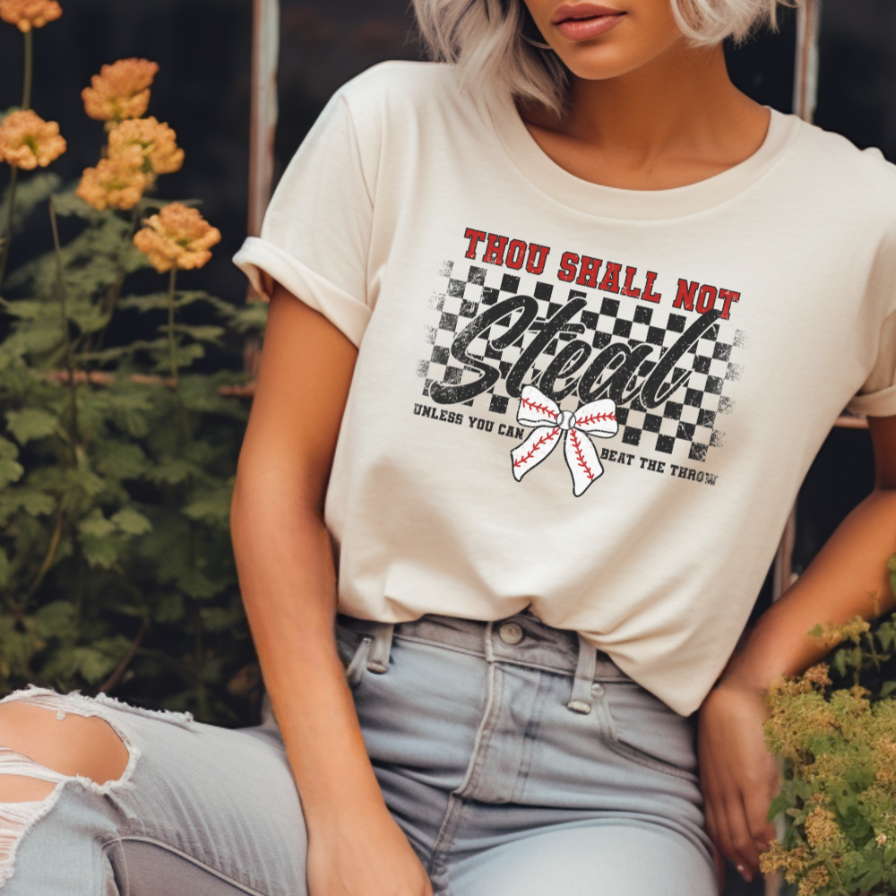 Thou Shall Not Steal Checkered Baseball Adult Graphic Tee