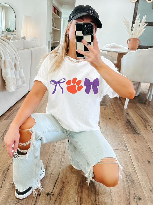 Clemson Tigers Bows PURPLE Adult Graphic Tee (PURPLE)