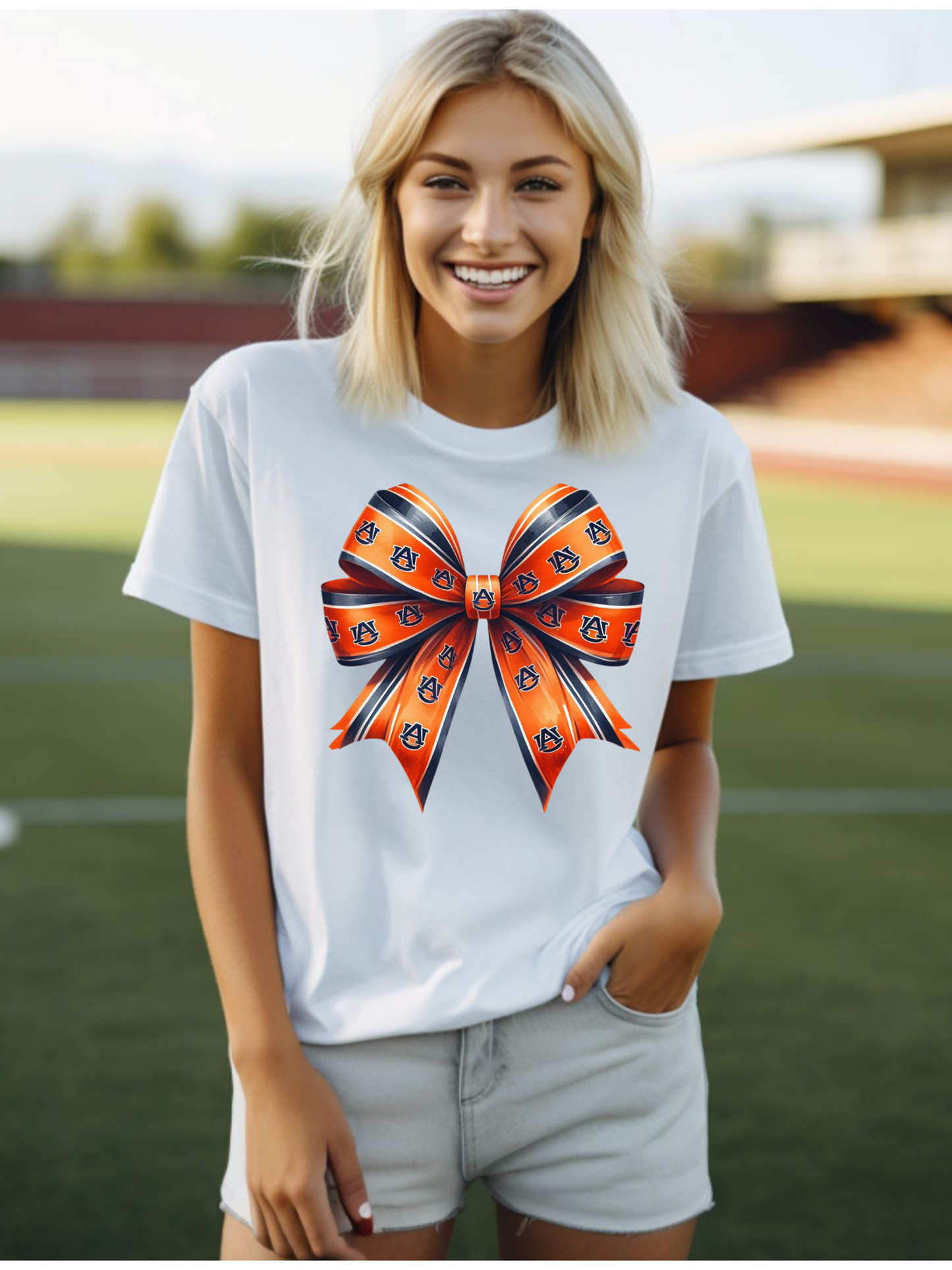 Auburn Orange and Blue Bow Adult Graphic Tee
