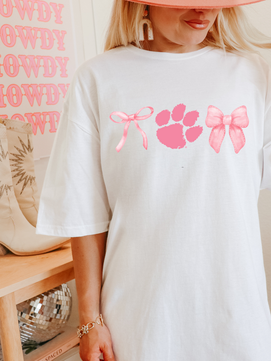 Clemson Tigers Bows PINK Adult Graphic Tee (PINK)