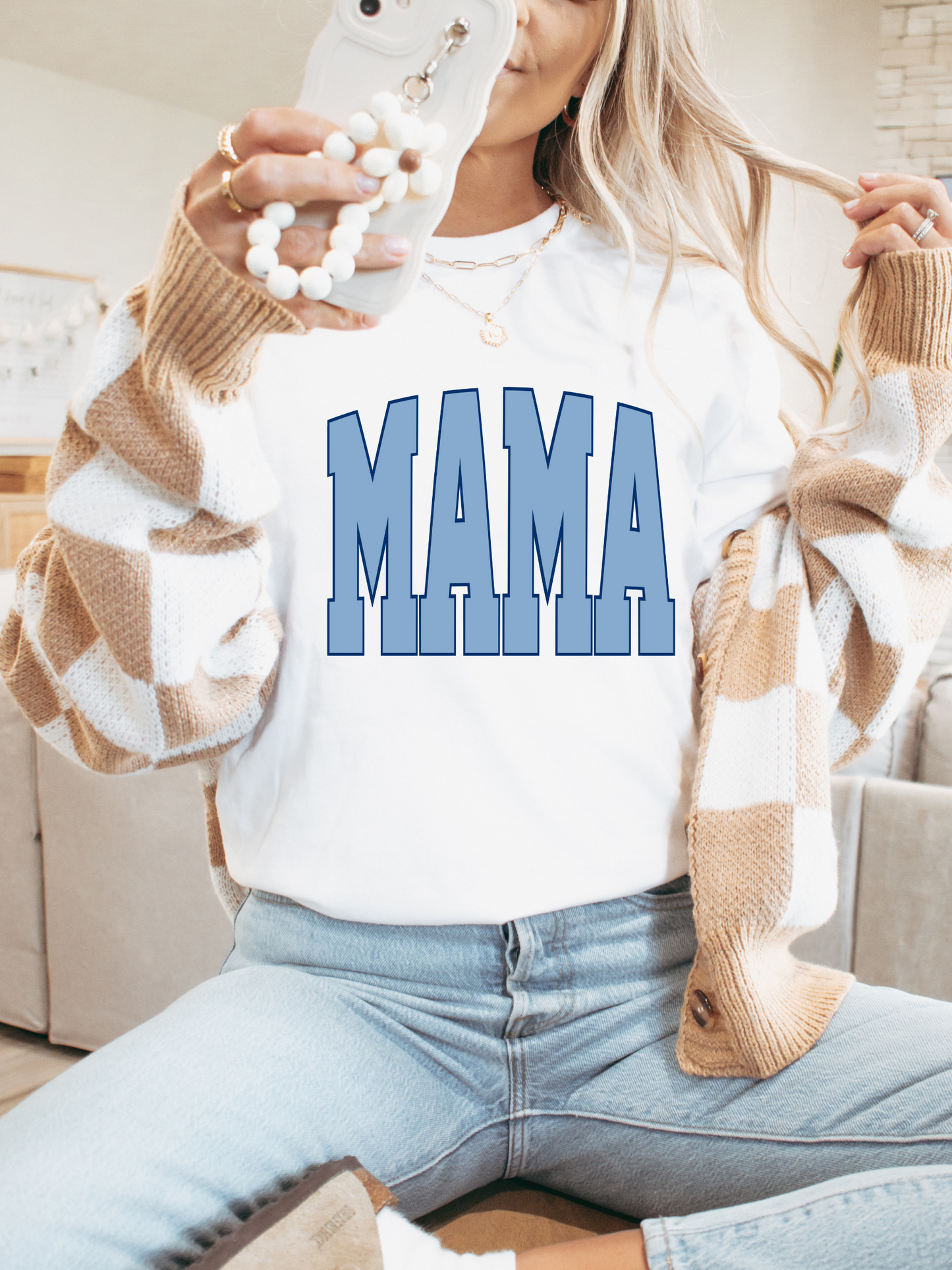 Varsity Mama Adult Graphic Tee (Blue)
