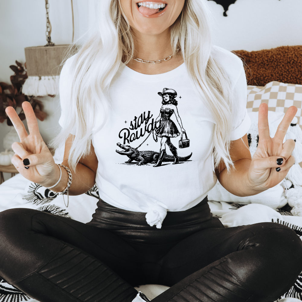 Stay Rowdy Distressed Western Adult Graphic Tee