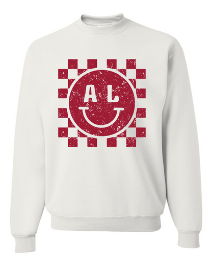 Alabama Checkerboard Smiley Distressed Adult Graphic Crewneck Pullover