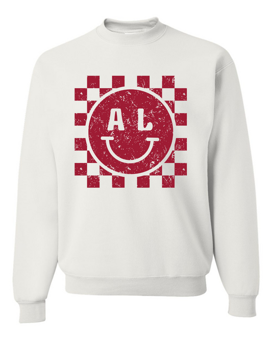 Alabama Checkerboard Smiley Distressed Adult Graphic Crewneck Pullover