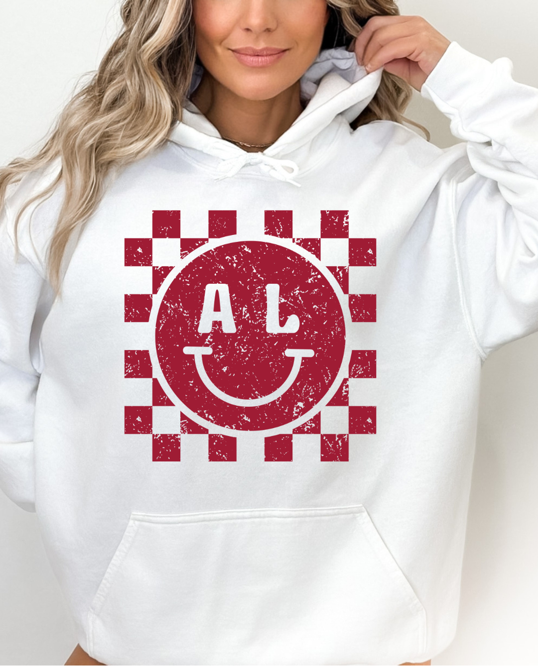 Alabama Checkerboard Smiley Distressed Adult Graphic Hoodie