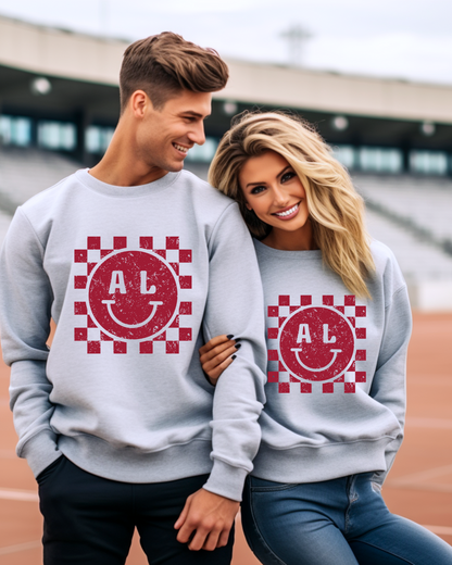 Alabama Checkered Smiley Adult Graphic Crewneck Pullover