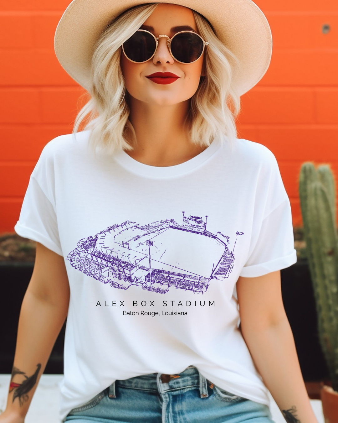 Alex Box Stadium Louisiana (Purple) Adult Graphic T-Shirt