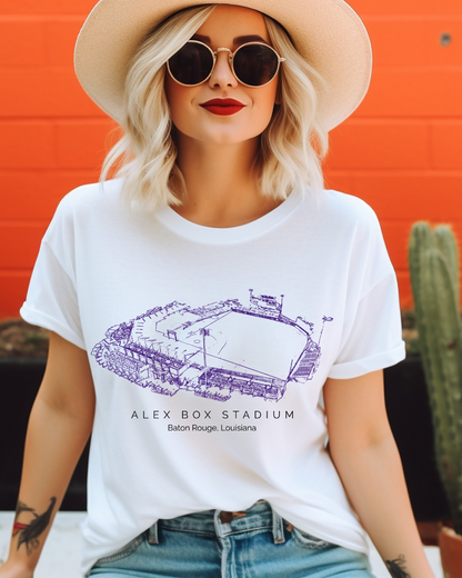Alex Box Stadium Louisiana (Purple) Adult Graphic T-Shirt