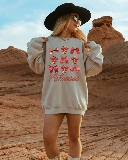 Arkansas Boots and Bows Adult Graphic Crewneck Pullover