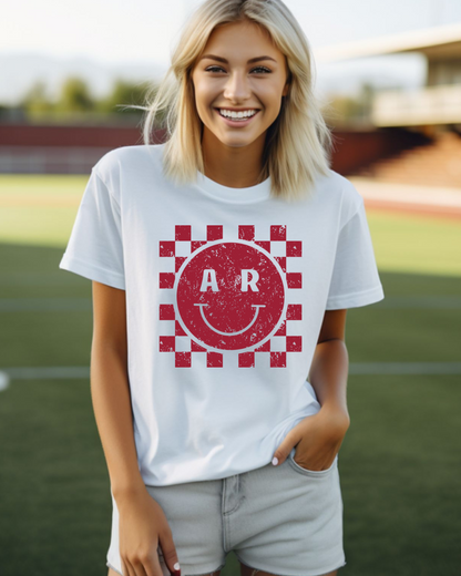 Arkansas Checkered Smiley Adult Graphic T-Shirt