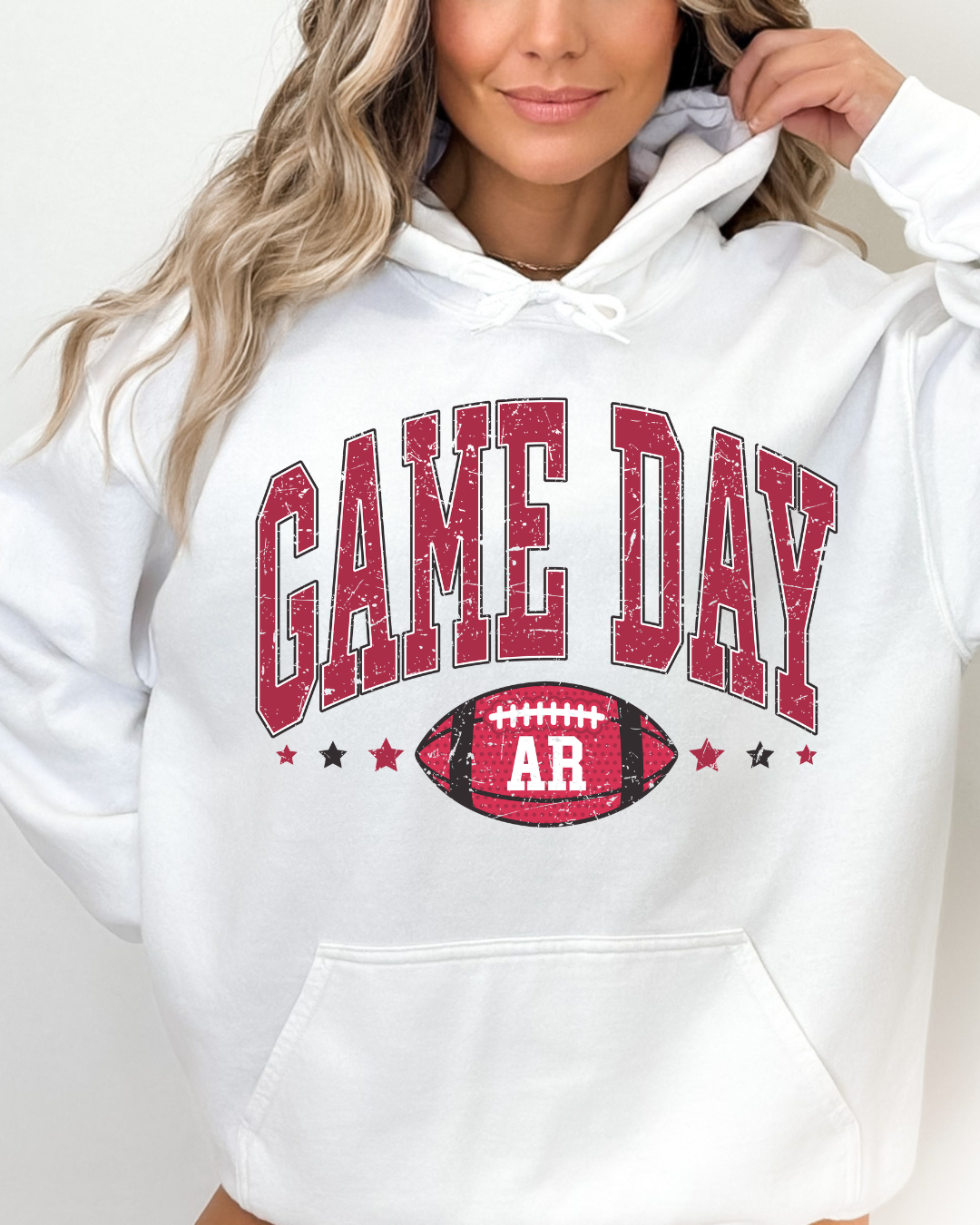 Arkansas Game Day Distressed Football Adult Hoodie
