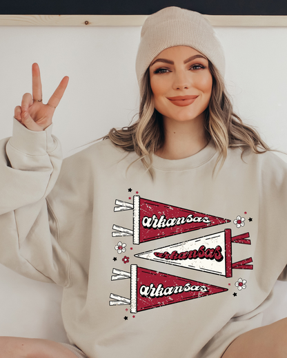Arkansas Pennant Distressed Adult Graphic Crewneck Pullover