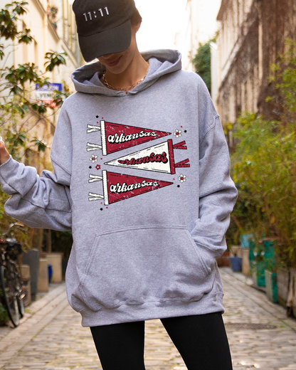 Arkansas Pennant Distressed Adult Graphic Hoodie