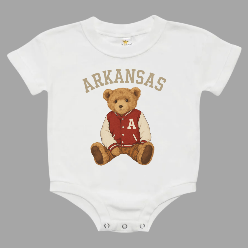 Arkansas Teddy Bear Letterman Baby Bubble Romper