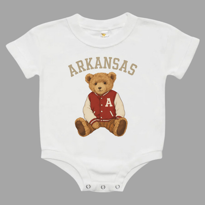 Arkansas Teddy Bear Letterman Baby Bubble Romper