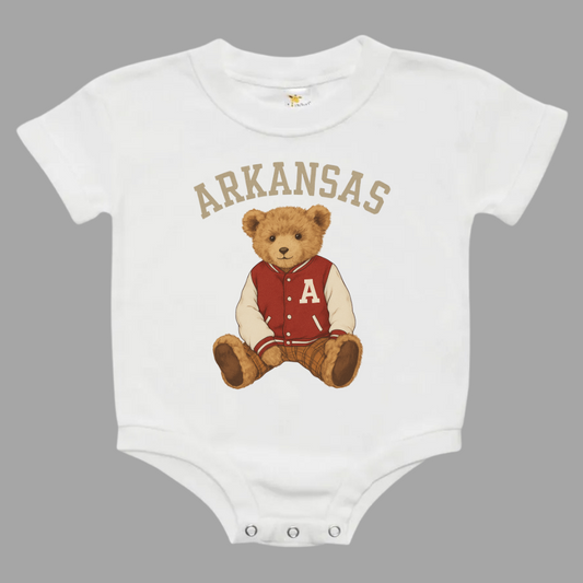 Arkansas Teddy Bear Letterman Baby Bubble Romper