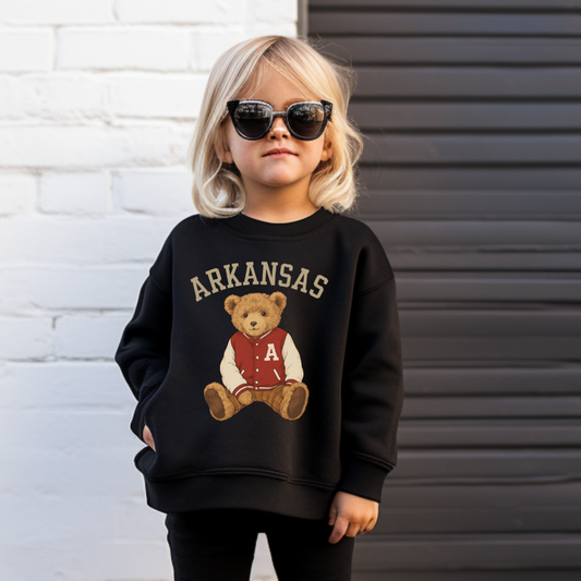Arkansas Teddy Bear Letterman Youth Graphic Sweatshirt