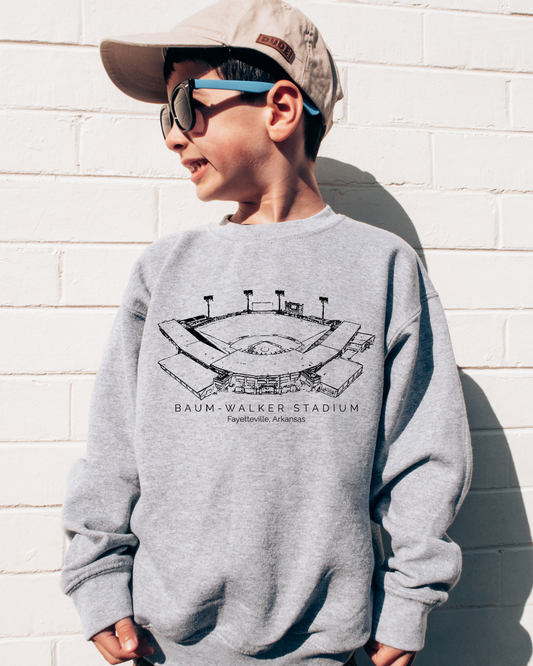 Baum-Walker Arkansas Razorback Stadium Youth Crewneck Pullover (Black)