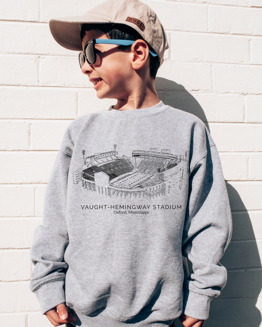 Vaught Hemingway Stadium Mississippi Youth Crewneck Pullover