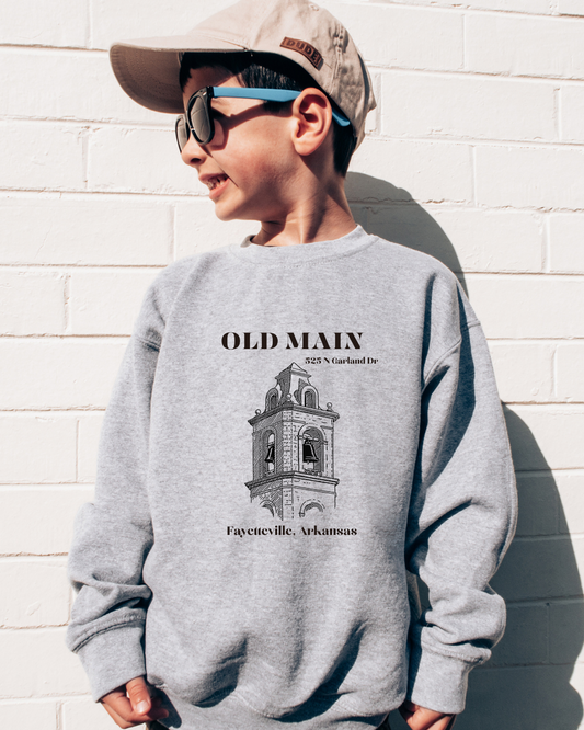 Black Old Main Arkansas Youth Crewneck Pullover