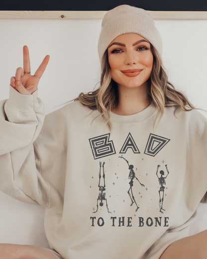 Bad To The Bone Spooky Adult Graphic Crewneck Pullover