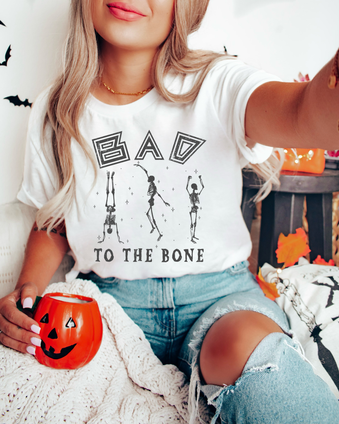 Bad To The Bone Spooky Adult Graphic T-Shirt