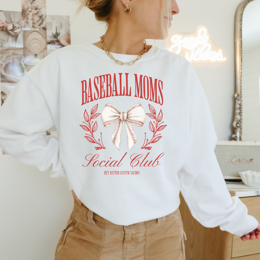 Baseball Moms Social Club Bow Adult Graphic Crewneck Pullover