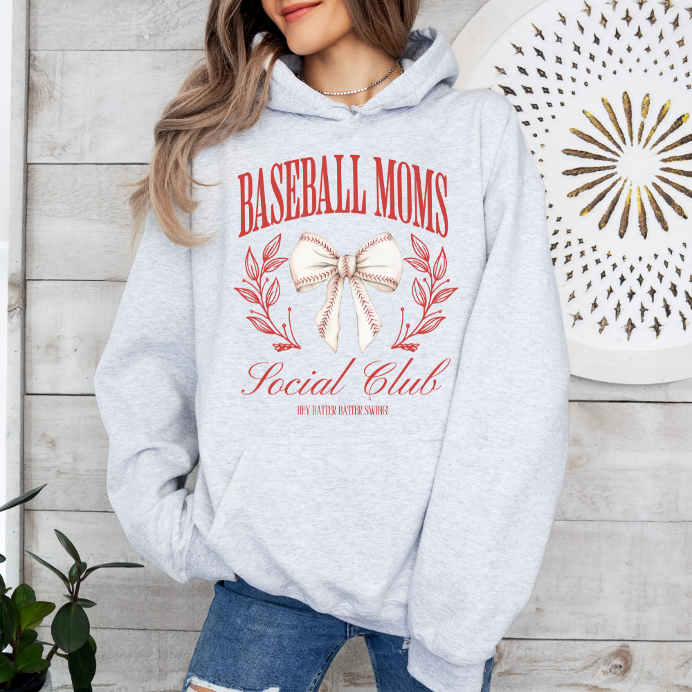 Baseball Moms Social Club Bow Adult Graphic Hoodie