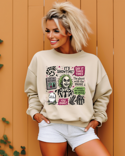 Beetle Juice Collage Adult Graphic Crewneck Pullover