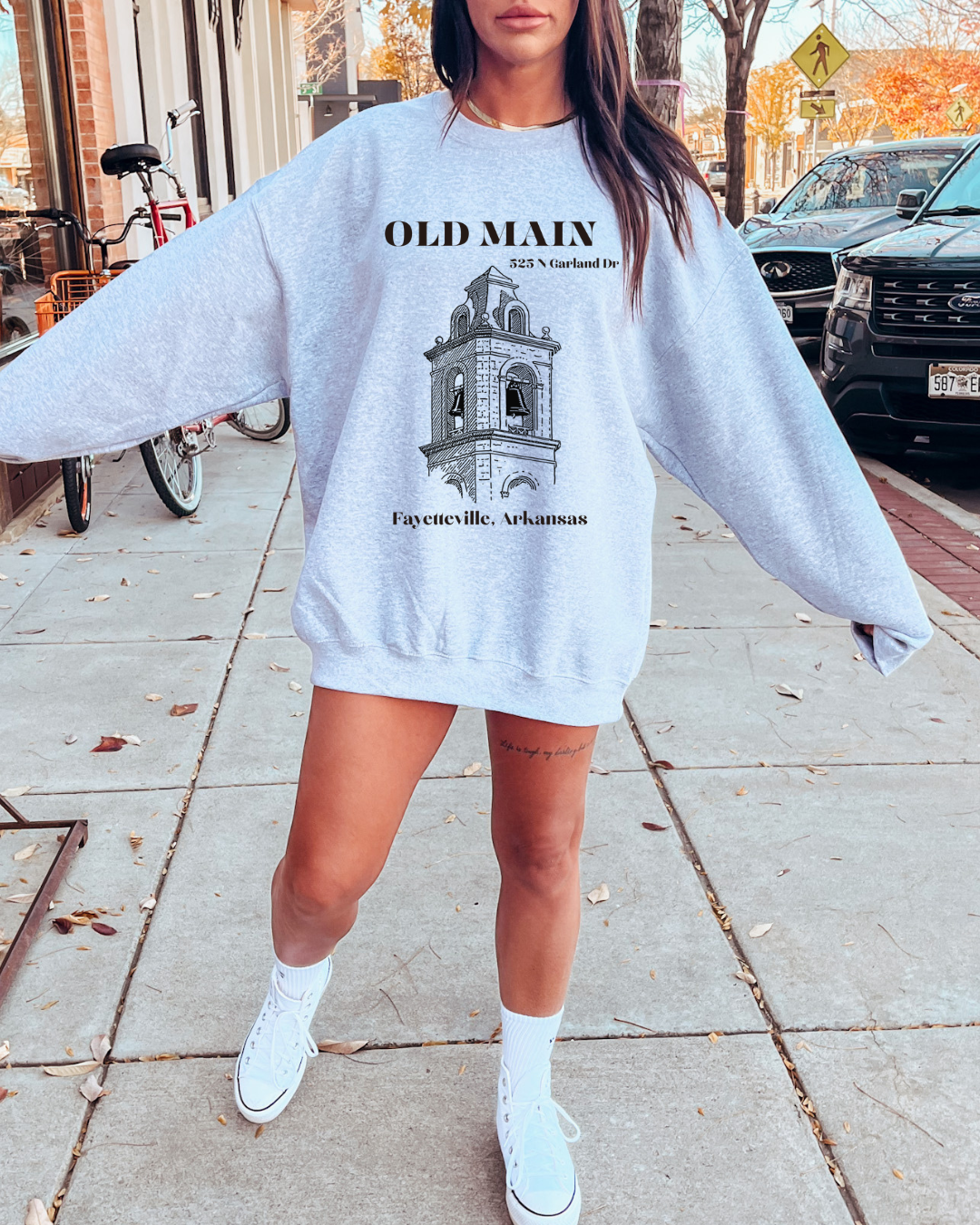 Black Old Main Arkansas Adult Graphic Crewneck Pullover