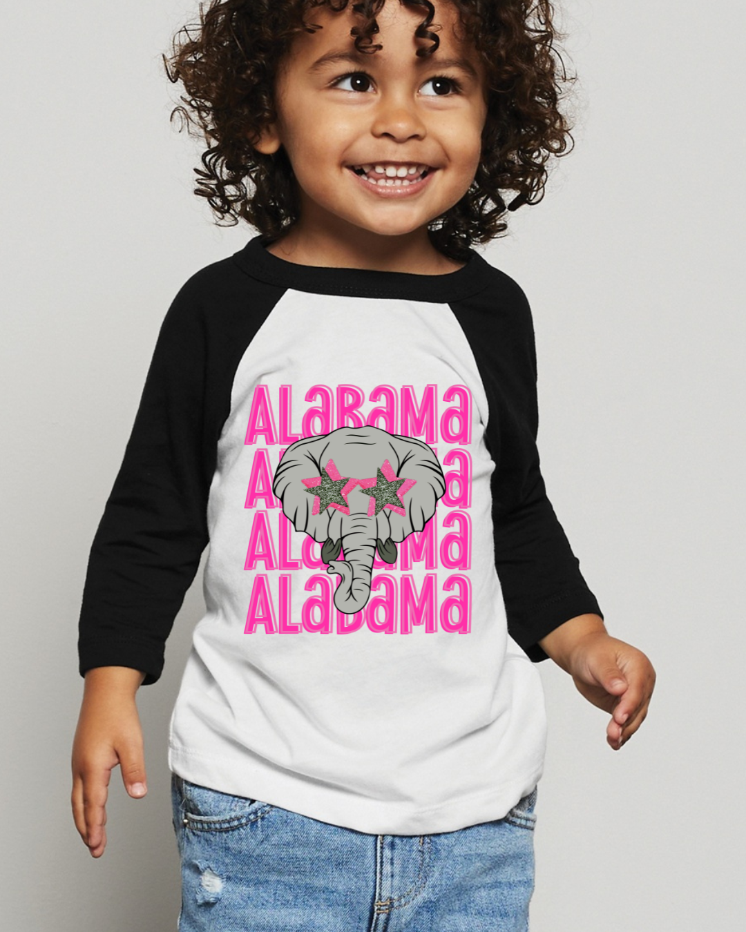 Pink Elephant Alabama Three Quarter Sleeve Toddler Tee