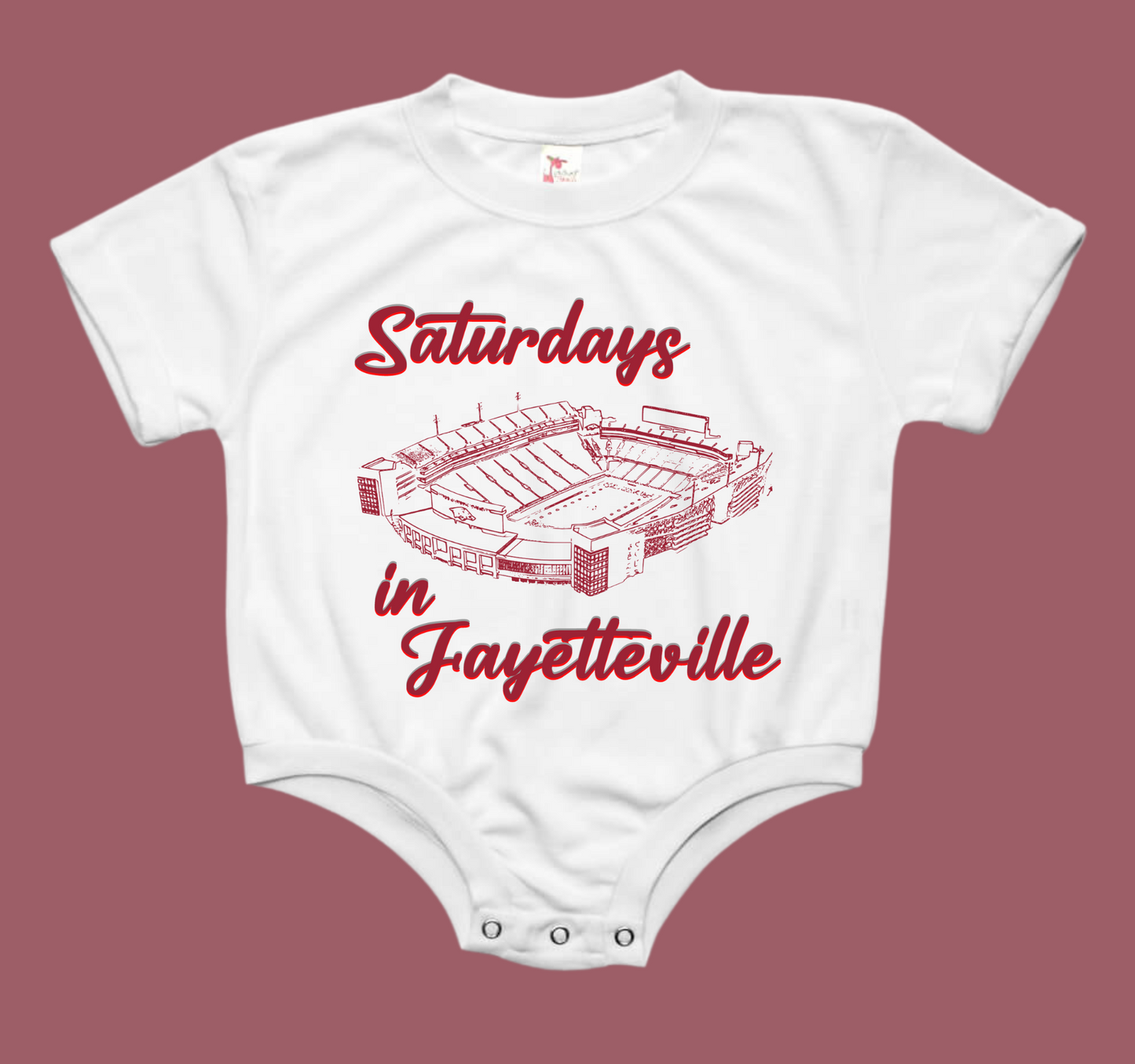 Saturday's In Fayetteville Arkansas Baby Bubble Tee Shirt Romper (RED)