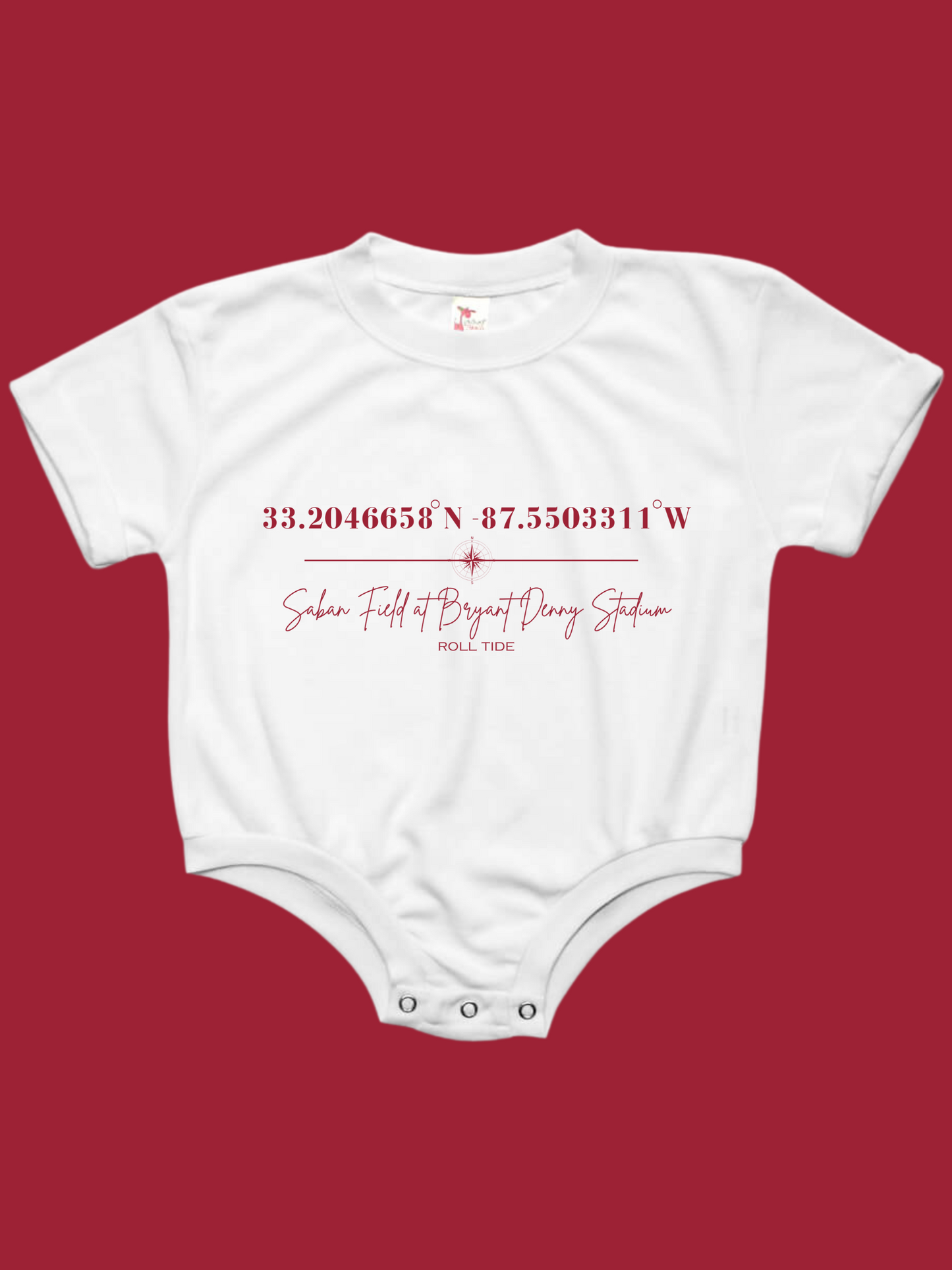 Saban Field at Bryant Denny Stadium Coordinates Alabama Baby Bubble Tee Shirt Romper