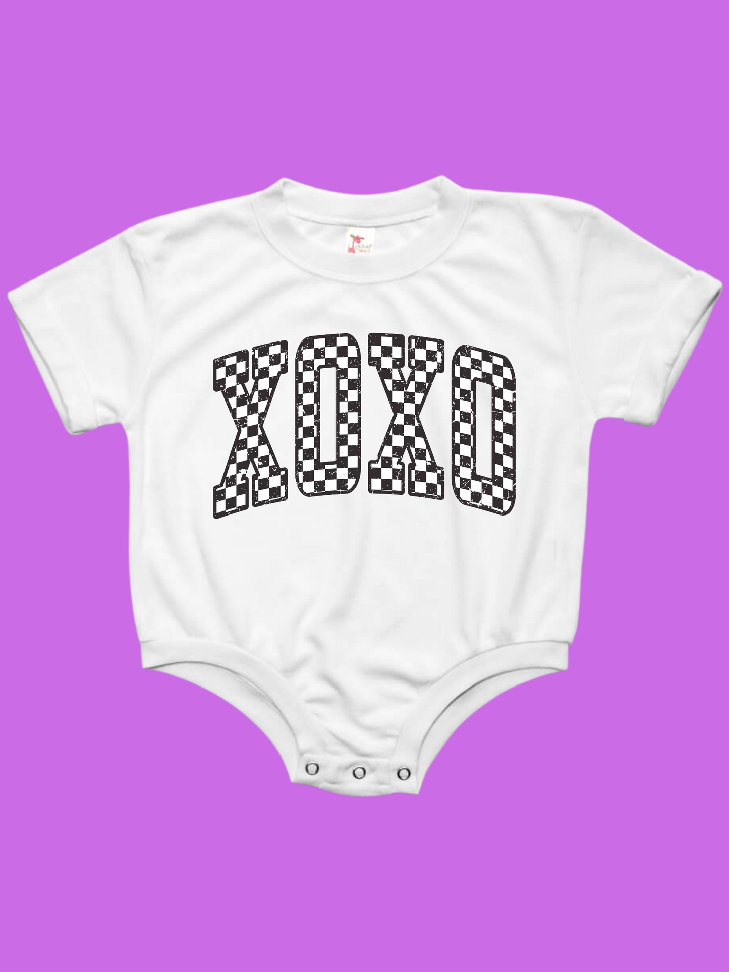Retro Checkered XOXO Valentines Baby Bubble Romper