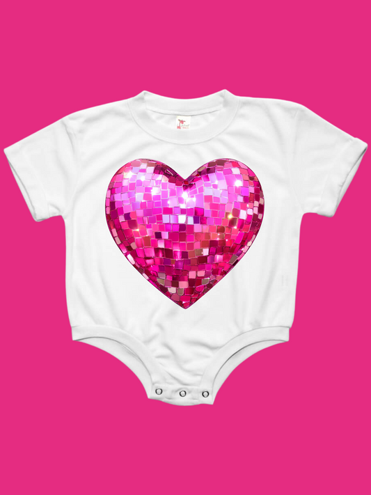 Pink Disco Heart Valentines Baby Bubble Romper