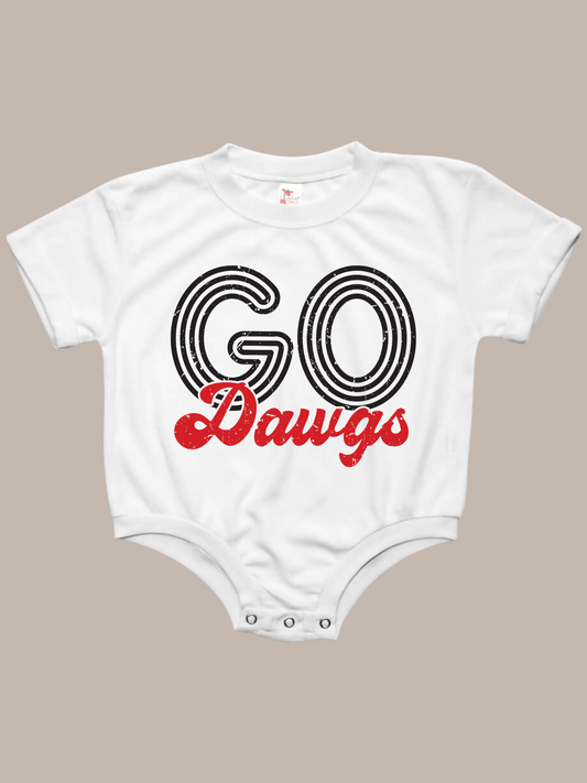 Go Dawgs Distressed Georgia Baby Bubble Tee Shirt Romper